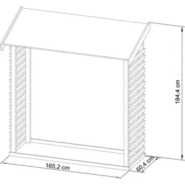 Karibu Kaminholzunterstand L Holz 165,2 x 60,4 cm inkl. Dacheindeckung Naturbelassen