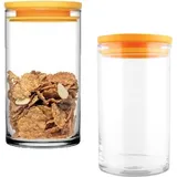Pasabahce 43736 2x 730ML Vorratsdosen, Aufbewahrung 2tlg Set Behälter Breakfast Club 15x9cm Starterset, Transparent