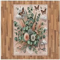 Teppich Flachgewebe Deko-Teppiche für das Wohn-,Schlaf-, und Essenszimmer, Abakuhaus, rechteckig, Blumiger Eukalyptus Monarch Schmetterlinge Boho Blush grün|rosa 120 cm x 180 cm