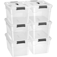 Juskys Aufbewahrungsbox mit Deckel - 6er Set Kunststoff Boxen 30l - Box stapelbar, transparent