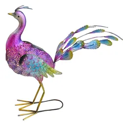 Solar Gartenskulptur für Außen Gartendeko Figur Terrassen Skulptur Akku im Pfau Design, Metall bunt, LED, LxBxH 62x32x55 cm