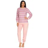 Normann Pyjama Damen Frottee Pyjama mit Bündchen in tollem Streifendesign rosa 48/50