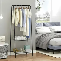 NYVI Kleiderständer 153x60x34 cm - Freistehender Garderobenständer mit 2 Ablagen, Platzsparend, Stabil