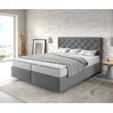 DeLife Boxspringbett Dream-Great Mikrofaser Anthrazit 160x200 cm mit Matratze und Topper - Grau