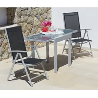 Merxx Balkonset »Lima«, (3 tlg., 2x Klappsessel, 1x Ausziehtisch 65(130)x65 cm), pulverbeschichtetes Aluminium, aus 100% Polyester, für 2 Personen, schwarz