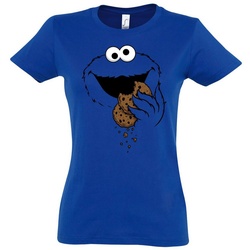 Youth Designz T-Shirt Keks Monster Damen Shirt Fun T-Shirt Karneval Fasching Kostüm mit lustigem Krümelmonster Aufdruck blau XXL