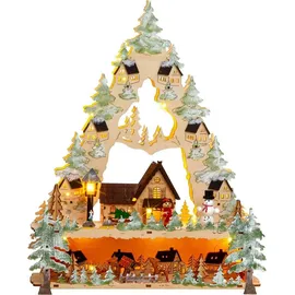 SIKORA LB67 beleuchteter LED Holz Schwibbogen in Baumform WINTERDORF inklusive Trafo