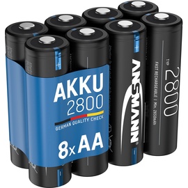 Ansmann NiMH Akku AA Typ 2850 1,2V (8er Pack) - Mignon AA Batterien wiederaufladbar, hohe Kapazität, für hohen Strombedarf z.B. Taschenlampe, Controller, Kamera, Foto-Blitz, Modellbau