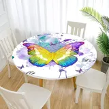 Morbuy Rund Tischdecke Elastisch, Schmetterling Drucken Rund Tischdecken Wasserdicht Lotuseffekt Abwaschbar Abwischbar Tischtuch für Garten Outdoor Küchentisch (Für Tisch 80-90 cm,Graffiti)