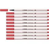 Stabilo - Premium-Filzstift mit Pinselspitze für variable Strichstärken - Pen 68 brush - 10er Pack - rostrot