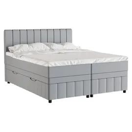 panda möbel Boxspringbett Doppelbett 160x200, Hellgrau, AVALON, mit Bettkästen, mit Matratze, mit Topper, Panda Möbel - Grau