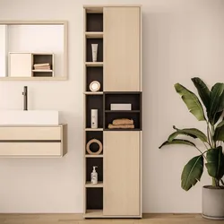 Hochschrank TEMAHOME "Kube Badschrank, Aufbewahrung, Platzsparend, Höhe 182 cm", schwarz (eiche hell, schwarz), B:50cm H:182cm T:28cm, Spanplatte, Melamin, Schränke, mit offenen Fächern und 2 Türen