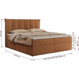 MKS Meble Boxspringbett 180x200 mit Bettkasten und Matratze H4, Polsterbett 180x200 mit Bettkasten, Bett 180x200 mit Stauraum und Topper - Premium-... - Orange