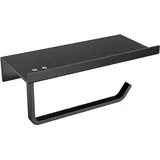 Wandmontierter Toilettenpapierhalter Ohne Bohren, Toilettenpapierhalter Aus Aluminium Mit Geräumigen Ablagen (schwarz) - Ahlsen