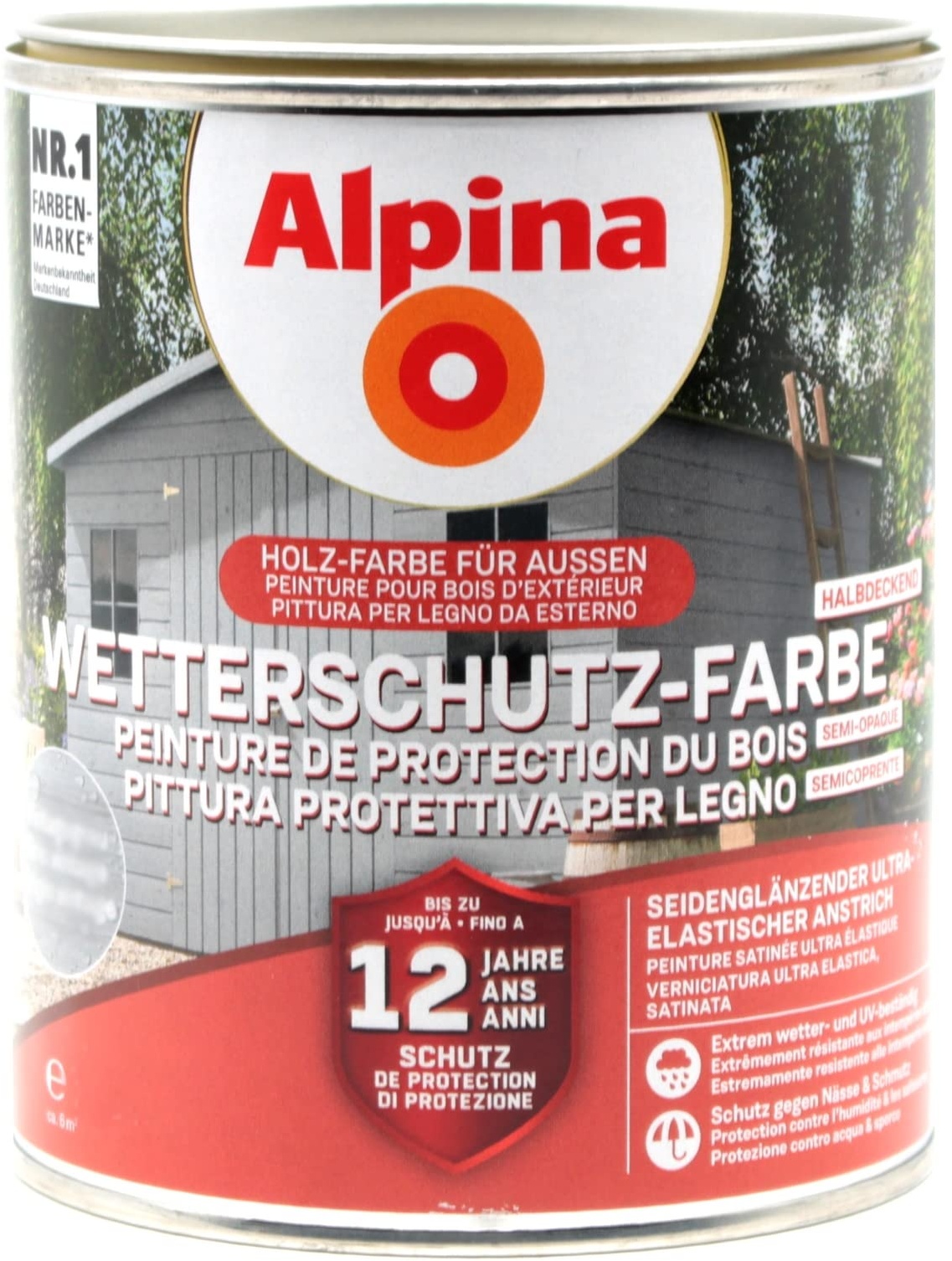Alpina Holz-Wetterschutz-Farben – Kirschblütenrosa, halbdeckend – bis zu 12 Jahre Schutz vor Witterung und Nässe – schmutzabweisend, deckend & ergiebig – 750 ml