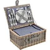 casa.pro Picknickkorb für 4 Personen mit Besteck-Set 37 x 22 x 20 cm blau-weiß