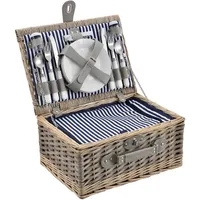 casa.pro Picknickkorb für 4 Personen mit Besteck-Set 37 x 22 x 20 cm blau-weiß