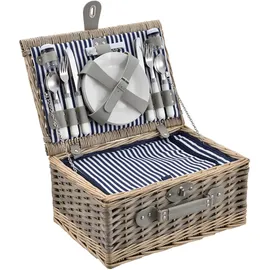 casa.pro Picknickkorb für 4 Personen mit Besteck-Set 37 x 22 x 20 cm blau-weiß