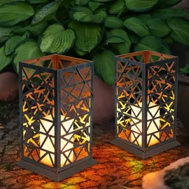 ETC Shop Led Solar Steh Hänge Lampe rost grün Terrassen Leuchte Feuereffekt Außen Garten Laterne