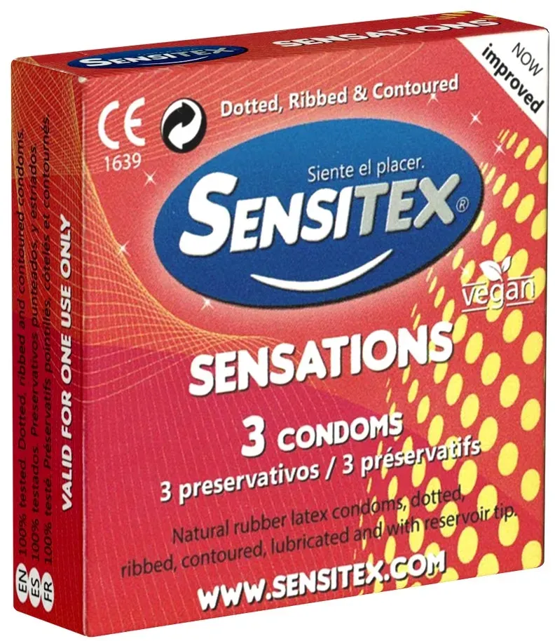 «Sensations» stimulierende und vegane Kondome aus Spanien (3 Kondome)