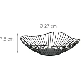 Relaxdays Obstschale Metall, Flacher Obstkorb, H x D: 7,5 x 27 cm, Drahtkorb für Früchte, Gemüse & Brot, modern, schwarz