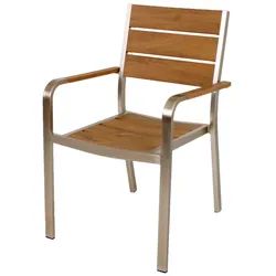 Stapelstuhl FLORENCE champagner Aluminium / Non-Wood Teak-Optik