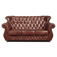 Casa Padrino Chesterfield-Sofa Chesterfield Echtleder 3er Sofa in braun mit dunkelbraunen Füßen 200 x 80 x H. 85 cm - Luxus Qualität