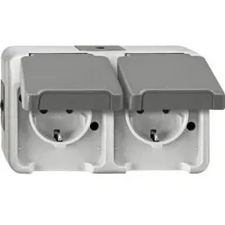 Merten MEG2321-8029 SCHUKO-Doppel-Steckdose, waagerecht angeordnet, lichtgrau, AQUASTAR MEG23218029