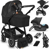 lionelo BIANKA 3 in 1 bis 22 kg Babywanne Autositz, klappbar, Travel System Rückenlehne, Räder Polsterung, Verdeck XXL-Sc... - Schwarz