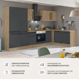 kochstation Winkelküche L-Form 310 x 175 cm schwarz