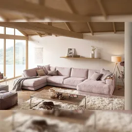 KAWOLA Wohnlandschaft U-Form Madeline Cord Longchair rechts rosa