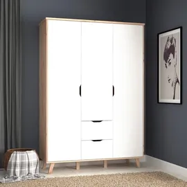 Forte Drehtürenschrank Vankka 139,4 x 201,5 x 52 cm Weiß/Eiche