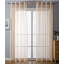 Gardinenbox 2er-Pack Ösen Gardinen Transparent Vorhang Set Wohnzimmer Voile Ösenvorhang Bleibandabschluß HxB 145x140 cm Sand, 203322