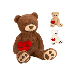 BRUBAKER Kuscheltier XXL Teddybär 100 cm groß mit Herz Best Mum (1-St), großer Teddy Bär, Stofftier Plüschtier braun