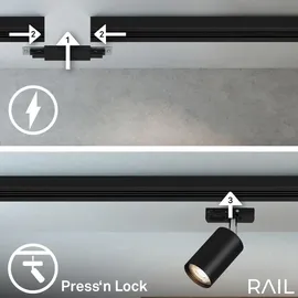Briloner 8000045 Schienen-Basissystem 1phasig GU10 Spots schwenkbar, erweiterbar, Lichtschienensystem Decke, Strahler Schiene, Deckenlampe, Deckenleuchte, Spotlight, 1,5 m, Schwarz