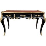 Casa Padrino Schreibtisch Luxus Barock Schreibtisch mit 3 Schubladen und massiven Metallapplikation Schwarz / Gold / Bordeaux 141 cm - Barock Sekretär