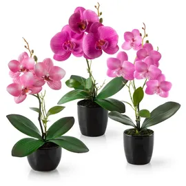 Pasch PASCH® Kunstblumen im Topf (35cm) - 3er Set Orchideen künstlich abgestimmtes Arrangement in Hochglanz-Keramiktöpfen, Deko Blumen künstlich, künstliche Orchideen (Rosé-Arrangement)