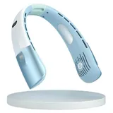 Tragbarer Flügelloser Ventilator - Nackenventilator - 360° Kühlung - 5 Stufen - Lange Akkulaufzeit - Wiederaufladbar - Für Outdoor & Büro - Blau