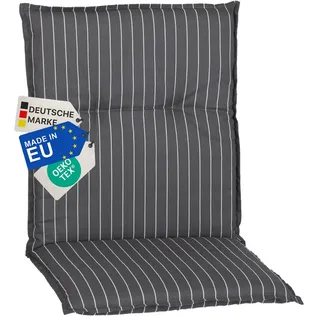 NYVI Sitzauflage Niedriglehner Auflage Barcelona Gartenstuhlauflagen 100x50cm, (1 St), Niederlehner Stuhlauflage Sitzauflage mit Halteband Streifen gestreift grau