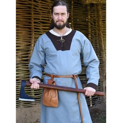 Battle Merchant Wikinger-Kostüm Mittelalterliche Tunika Vallentin, aus Baumwolle, blaugrau/braun grau 46 – S
