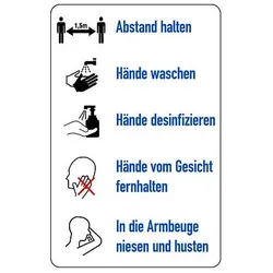 Hygieneschild - 5 wichtige Verhaltenregeln (Ausführung: Folie groß)