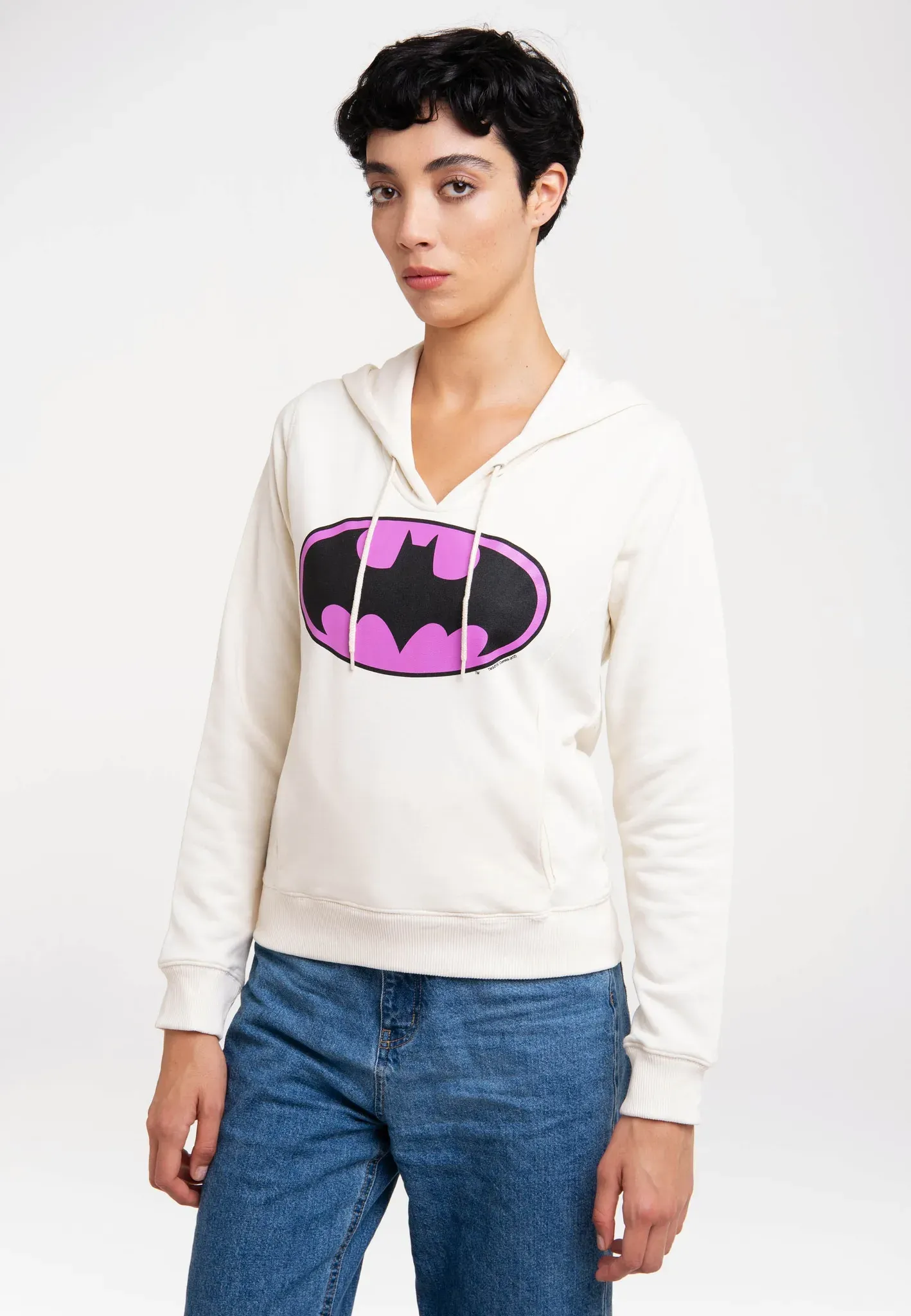 Kapuzensweatshirt LOGOSHIRT "Batman-Logo" Gr. XS, beige Damen Sweatshirts mit lizenziertem Print