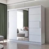 fabryka mebli idczak Schwebetürenschrank Kleiderschrank Schrank 250cm Weiss/Weiß mit Spiegel Alba - Weiß