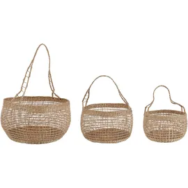 Beliani Aufbewahrungskorb 3er Set Arapaima Seegras Naturfarbene Esche