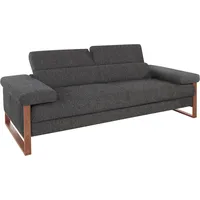 2,5-Sitzer W.SCHILLIG "finn", grau (anthrazit s22), B:230cm H:71cm T:106cm, Flachgewebe S22 (100% Polyester);Stoff S37 (100% Polyester);Longlife Xtra-Leder Z59: Glattleder mit modischer Prägung. Hautstärke 0, 9 - 1, 1 mm, Sofas, German Design Award 2016, Fußgestell Nussbaum natur, Breite 230 cm