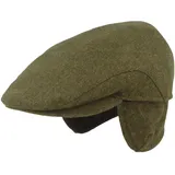 Herren Winter Schiebermütze mit Ohrenklappen Flatcap Schirmmütze 100% Wolle Newsboy ausklappbarer Ohrenschutz Hautfreundlich Bequem Oliv 63 - 63