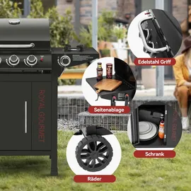Royal Gourmet Gasgrill 3+1 Brenner schwarz