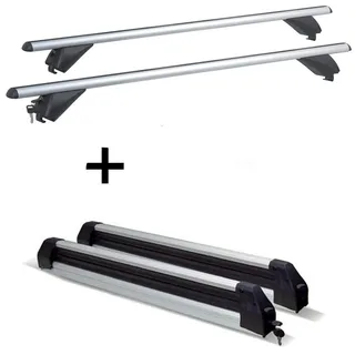 VDP Dachträger (Für Ihren Volkswagen Tiguan (5Türer) ab 2016 mit offener Reling), Skiträger Silver Ice ausziehbar + Alu Dachträger RB003 kompatibel mit Volkswagen Tiguan (5Türer) ab 2016