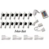 Trango 14er Set RGB Farbwechsel LED Glaskantenbeleuchtung inkl. Fernbedienung 5022-14 Schrankbeleuchtung I Glasbodenbeleuchtung I Vitrinenbeleuchtung I LED Clips I Möbelbeleuchtung