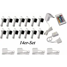 Trango 14er Set RGB Farbwechsel LED Glaskantenbeleuchtung inkl. Fernbedienung 5022-14 Schrankbeleuchtung I Glasbodenbeleuchtung I Vitrinenbeleuchtung I LED Clips I Möbelbeleuchtung